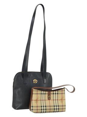 CELINE Burberry Shoulder Bag Leather PVC 2 Set Brown Black Auth 157832